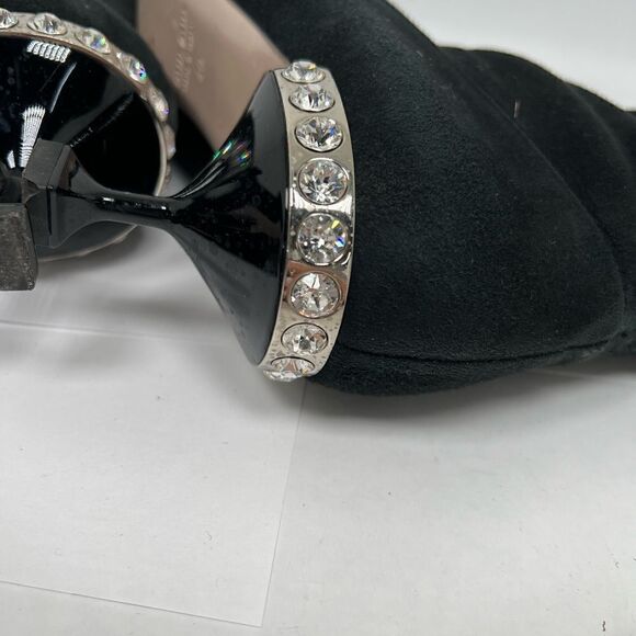 Miu Miu Women's Black Suede Kitten Heel Rhine Stone Sock Boots Size 40 US 10 - Picture 13 of 14